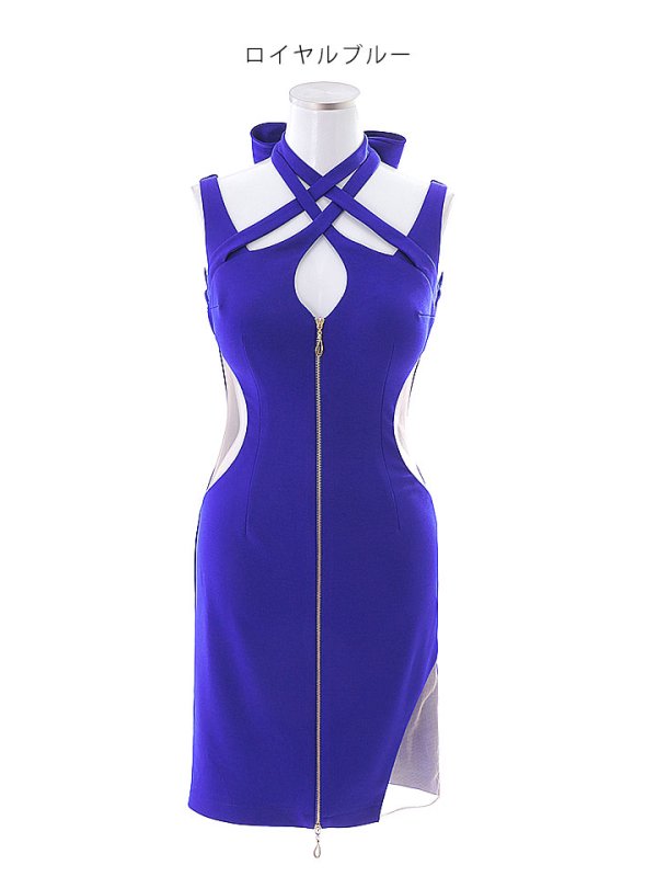 画像15: SALE!ホルタークロスネックワンカラードレス/フロントファスナー/バックリボン/カットアウト/ノースリーブ/無地/ストレッチ/サイドシアー/谷間見せ/タイト/ミニドレス/キャバドレス【S-Mサイズ/2カラー】[HC02] 【YN】dzw