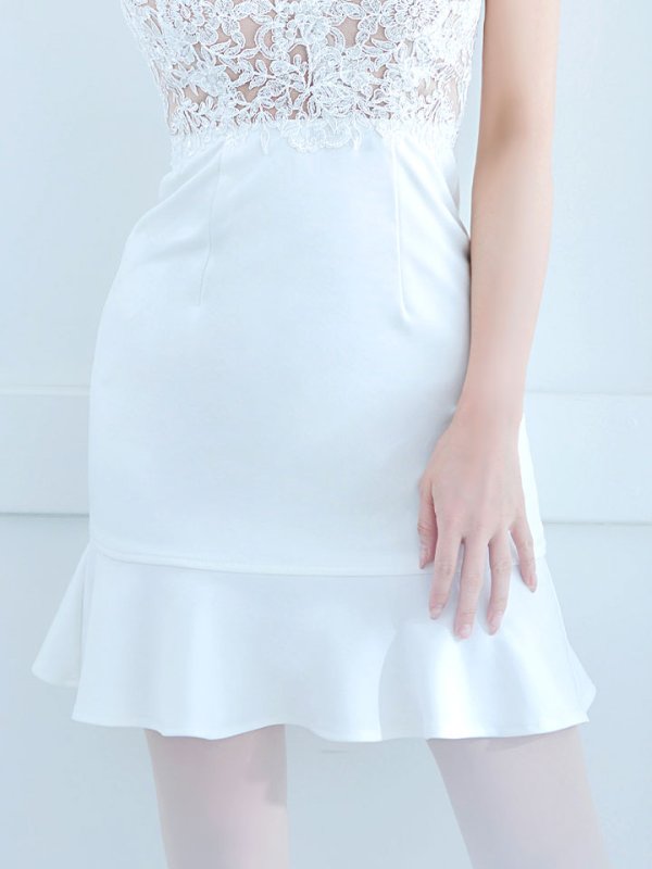 画像5: 刺繍レースフリルドレス/マーメイド/ノースリーブ/フリル/タイト/谷間見せ/ミニドレス/キャバドレス 【XS-Mサイズ/1カラー】[HC02] 【YN】dzw