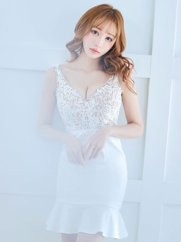 画像9: 刺繍レースフリルドレス/マーメイド/ノースリーブ/フリル/タイト/谷間見せ/ミニドレス/キャバドレス 【XS-Mサイズ/1カラー】[HC02] 【YN】dzw