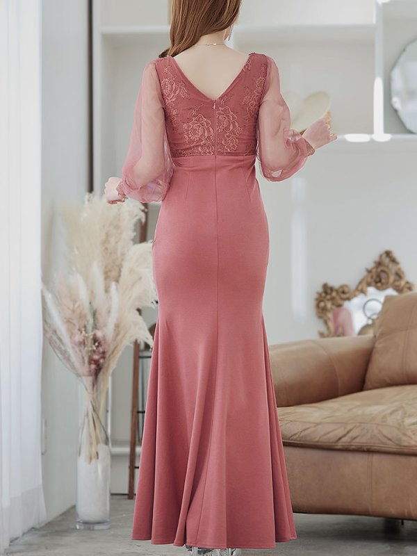 画像9: 新色登場！刺繍ボリュームシアーチュールスリーブドレス/刺繍レース/ビジュー/谷間見せ/ロングドレス/キャバドレス【S-Lサイズ/2カラー】[HC02]  【YN】dzw