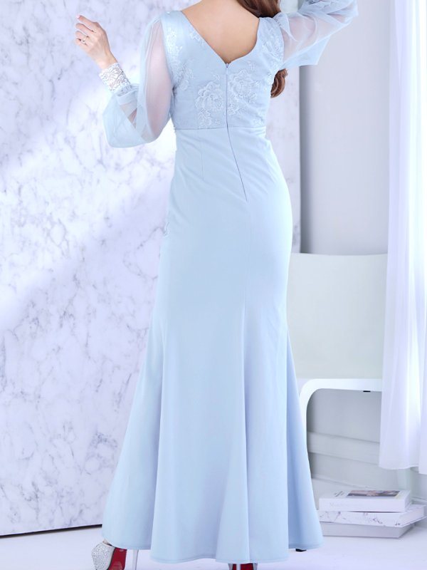 画像10: 再入荷!【送料無料】刺繍ボリュームシアーチュールスリーブドレス/刺繍レース/ビジュー/谷間見せ/ロングドレス/キャバドレス【S-Lサイズ/4カラー】[HC02]  【YN】dzw