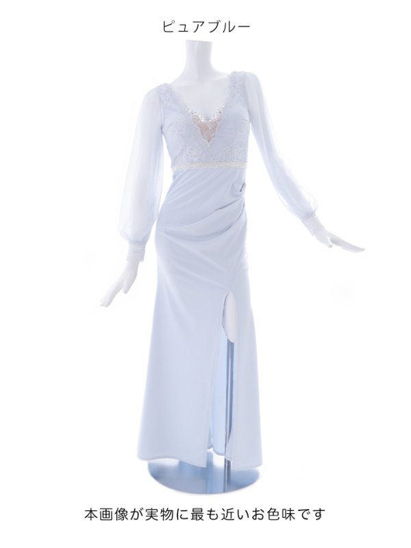 画像25: 再入荷!【送料無料】刺繍ボリュームシアーチュールスリーブドレス/刺繍レース/ビジュー/谷間見せ/ロングドレス/キャバドレス【S-Lサイズ/4カラー】[HC02]  【YN】dzw