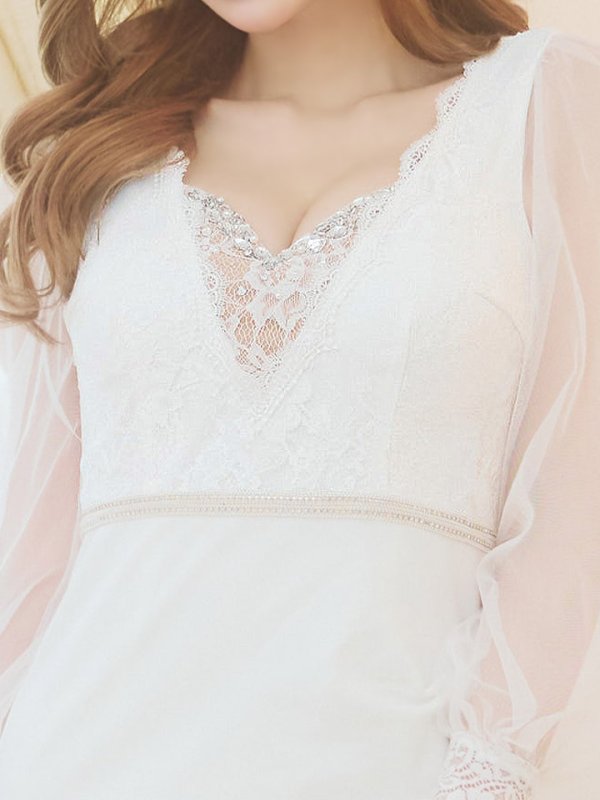 画像7: 【送料無料！】新色登場！刺繍ボリュームシアーチュールスリーブドレス/刺繍レース/ビジュー/谷間見せ/ロングドレス/キャバドレス【S-Lサイズ/4カラー】[HC02]  【YN】dzw