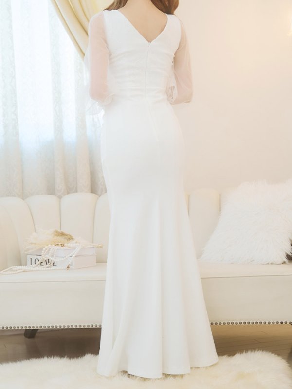 画像9: 【送料無料！】新色登場！刺繍ボリュームシアーチュールスリーブドレス/刺繍レース/ビジュー/谷間見せ/ロングドレス/キャバドレス【S-Lサイズ/4カラー】[HC02]  【YN】dzw