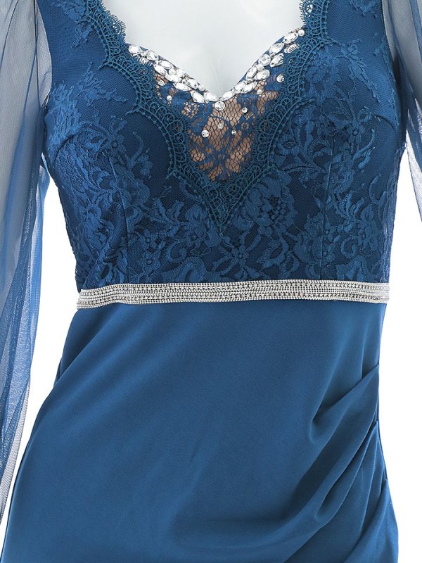 画像33: 新色登場！刺繍ボリュームシアーチュールスリーブドレス/刺繍レース/ビジュー/谷間見せ/ロングドレス/キャバドレス【S-Lサイズ/4カラー】[HC02]  【YN】dzw