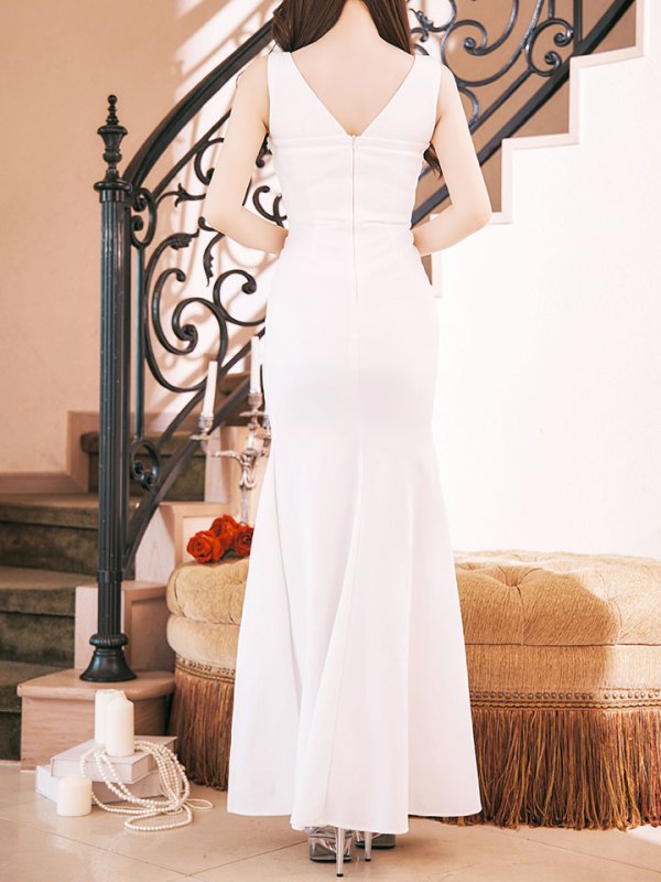 画像9: SALE!シアービジューノースリーブロングドレス/透け感/無地/ビジュー/谷間見せ/ロングドレス/キャバドレス【S-Lサイズ/4カラー】[HC02] 【YN】dzw