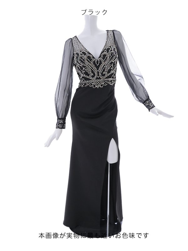 画像20: 【送料無料！】新色登場！デコラティブビジューロングドレス/シアー/ロングスリーブ/タイト/谷間見せ/背中隠し/ロングドレス/キャバドレス【S-Lサイズ/3カラー】[HC02] 【YN】dzw