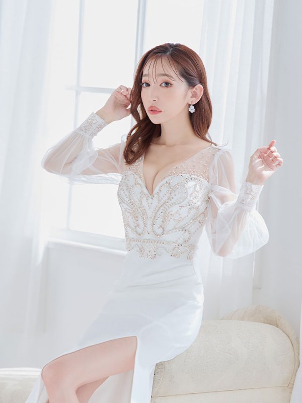 画像9: 【送料無料！】新色登場！デコラティブビジューロングドレス/シアー/ロングスリーブ/タイト/谷間見せ/背中隠し/ロングドレス/キャバドレス【S-Lサイズ/3カラー】[HC02] 【YN】dzw