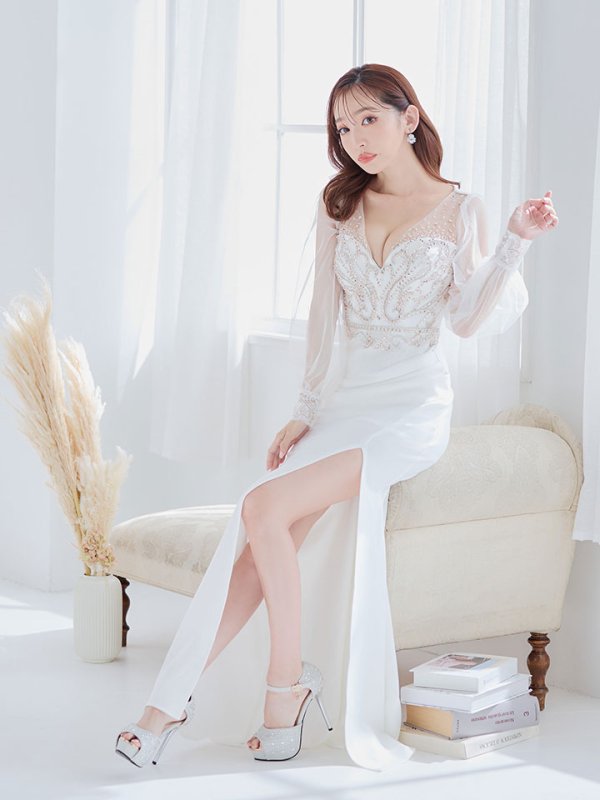 画像11: 【送料無料！】新色登場！デコラティブビジューロングドレス/シアー/ロングスリーブ/タイト/谷間見せ/背中隠し/ロングドレス/キャバドレス【S-Lサイズ/3カラー】[HC02] 【YN】dzw