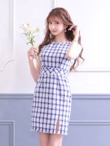 SALE!チェックツイードワンピースドレス/ノースリーブ/スリット/胸元隠し/背中隠し/タイト/ミディアムドレス/キャバドレス/ミニドレス【S-Lサイズ/2カラー】[OF08-X]【YN】dzw