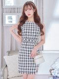 SALE!チェックツイードワンピースドレス/ノースリーブ/スリット/胸元隠し/背中隠し/タイト/ミディアムドレス/キャバドレス/ミニドレス【S-Lサイズ/2カラー】[OF08-X]【YN】dzw