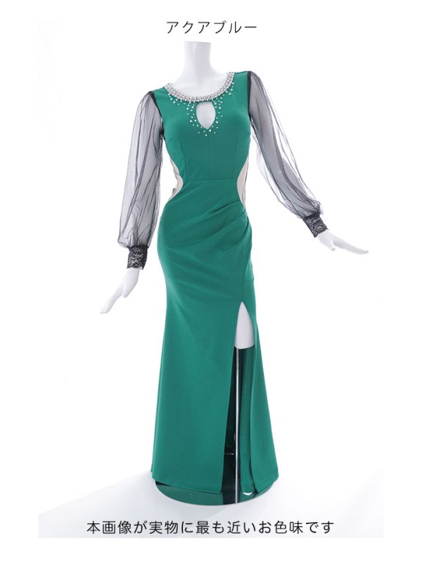 画像29: SALE!ビジューロングドレス/ストレッチ/タイト/谷間見せ/背中隠し/ロングスリーブ/サイドシアー/ロングドレス/キャバドレス 【S-Lサイズ/3カラー】[HC02] 【YN】dzw