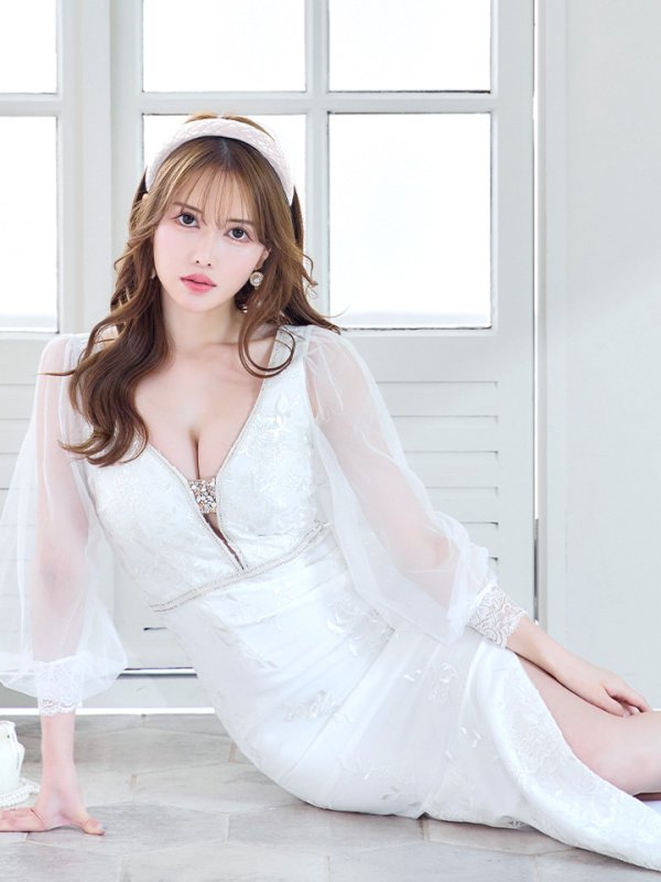 画像11: SALE!総刺繍エレガントロングドレス/花柄刺繍/ビジュー/谷間見せ/ロングドレス/キャバドレス【S-Lサイズ/1カラー】[HC02-X]【YN】dzw