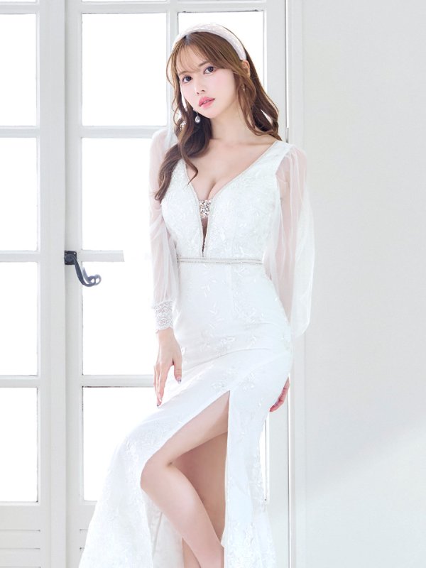 画像14: SALE!総刺繍エレガントロングドレス/花柄刺繍/ビジュー/谷間見せ/ロングドレス/キャバドレス【S-Lサイズ/1カラー】[HC02-X]【YN】dzw