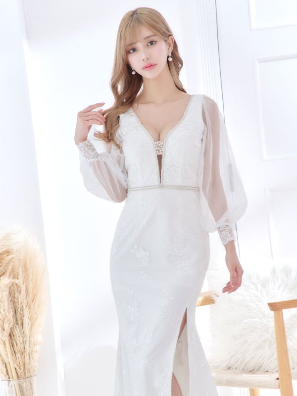 画像3: SALE!総刺繍エレガントロングドレス/花柄刺繍/ビジュー/谷間見せ/ロングドレス/キャバドレス【S-Lサイズ/1カラー】[HC02-X]【YN】dzw