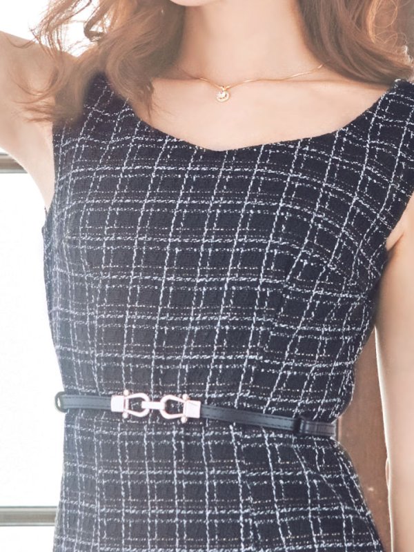 画像14: SALE!チェックツイードノースリーブドレス/ノースリーブ/スリット/胸元隠し/背中隠し/タイト/ミディアムドレス/キャバドレス/ミニドレス【S-Lサイズ/2カラー】[HC02-X] 【YN】dzw