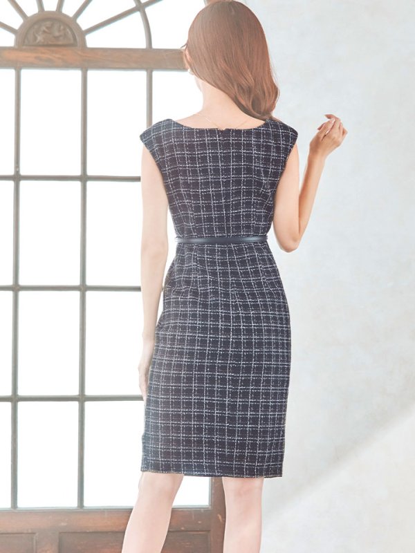 画像16: SALE!チェックツイードノースリーブドレス/ノースリーブ/スリット/胸元隠し/背中隠し/タイト/ミディアムドレス/キャバドレス/ミニドレス【S-Lサイズ/2カラー】[HC02-X] 【YN】dzw