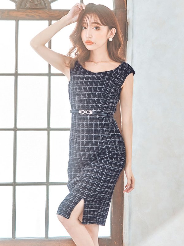 画像13: SALE!チェックツイードノースリーブドレス/ノースリーブ/スリット/胸元隠し/背中隠し/タイト/ミディアムドレス/キャバドレス/ミニドレス【S-Lサイズ/2カラー】[HC02-X] 【YN】dzw