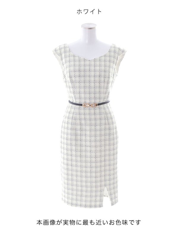 画像21: SALE!チェックツイードノースリーブドレス/ノースリーブ/スリット/胸元隠し/背中隠し/タイト/ミディアムドレス/キャバドレス/ミニドレス【S-Lサイズ/2カラー】[HC02-X] 【YN】dzw