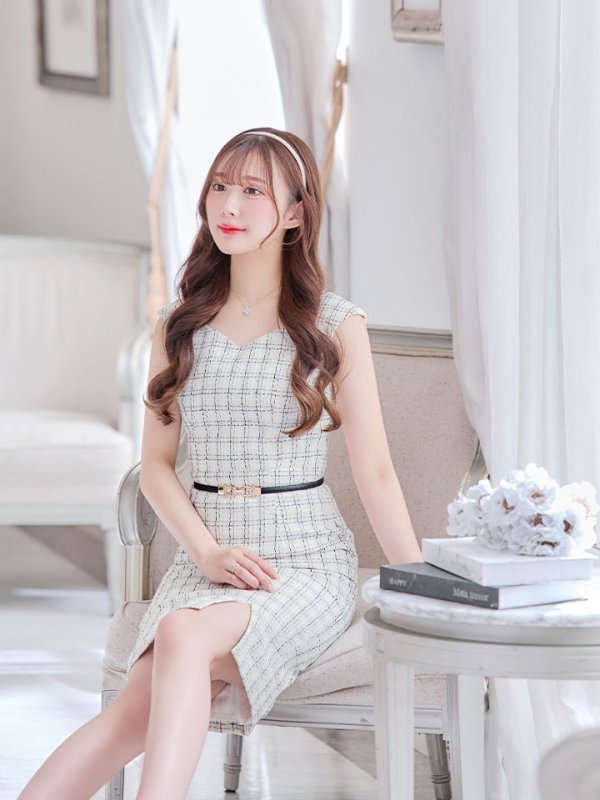 画像17: SALE!チェックツイードノースリーブドレス/ノースリーブ/スリット/胸元隠し/背中隠し/タイト/ミディアムドレス/キャバドレス/ミニドレス【S-Lサイズ/2カラー】[HC02-X] 【YN】dzw