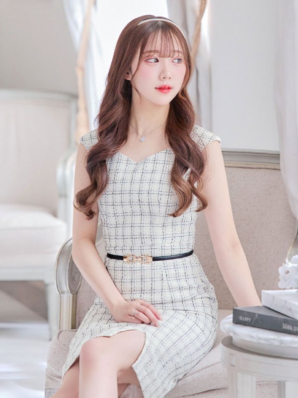 画像18: SALE!チェックツイードノースリーブドレス/ノースリーブ/スリット/胸元隠し/背中隠し/タイト/ミディアムドレス/キャバドレス/ミニドレス【S-Lサイズ/2カラー】[HC02-X] 【YN】dzw