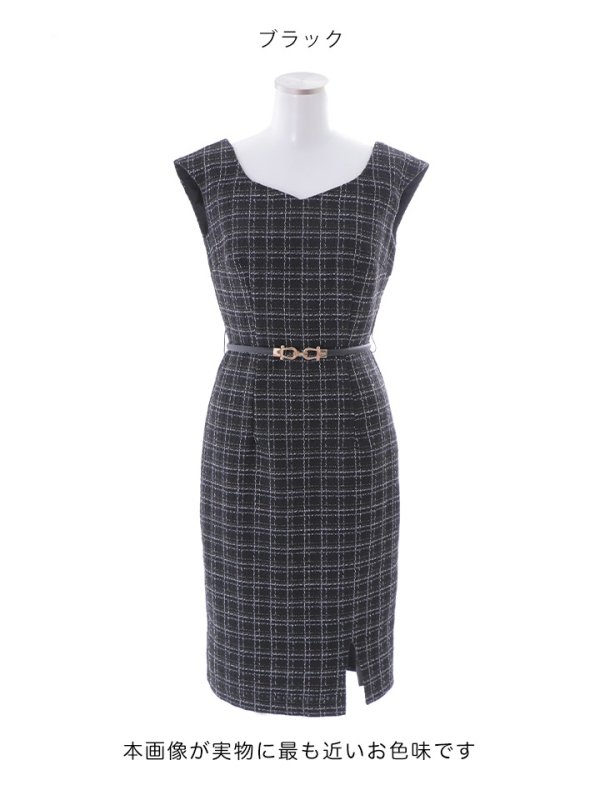 画像20: SALE!チェックツイードノースリーブドレス/ノースリーブ/スリット/胸元隠し/背中隠し/タイト/ミディアムドレス/キャバドレス/ミニドレス【S-Lサイズ/2カラー】[HC02-X] 【YN】dzw