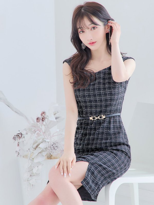 画像15: SALE!チェックツイードノースリーブドレス/ノースリーブ/スリット/胸元隠し/背中隠し/タイト/ミディアムドレス/キャバドレス/ミニドレス【S-Lサイズ/2カラー】[HC02-X] 【YN】dzw