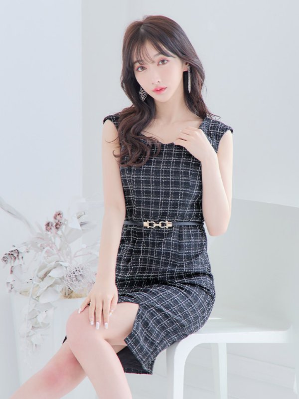 画像16: SALE!チェックツイードノースリーブドレス/ノースリーブ/スリット/胸元隠し/背中隠し/タイト/ミディアムドレス/キャバドレス/ミニドレス【S-Lサイズ/2カラー】[HC02-X] 【YN】dzw