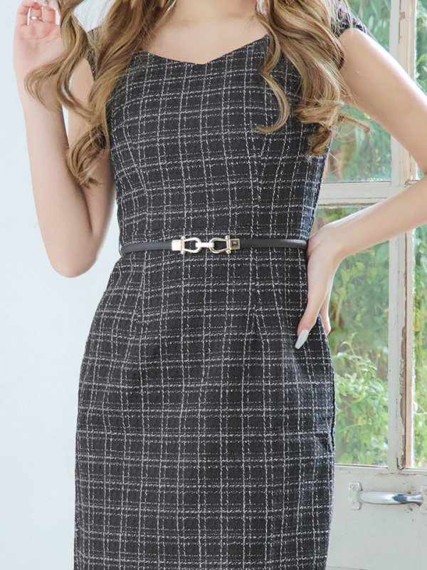 画像10: SALE!チェックツイードノースリーブドレス/ノースリーブ/スリット/胸元隠し/背中隠し/タイト/ミディアムドレス/キャバドレス/ミニドレス【S-Lサイズ/2カラー】[HC02-X] 【YN】dzw