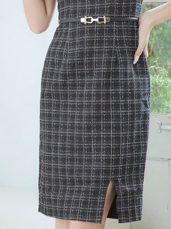 画像11: SALE!チェックツイードノースリーブドレス/ノースリーブ/スリット/胸元隠し/背中隠し/タイト/ミディアムドレス/キャバドレス/ミニドレス【S-Lサイズ/2カラー】[HC02-X] 【YN】dzw