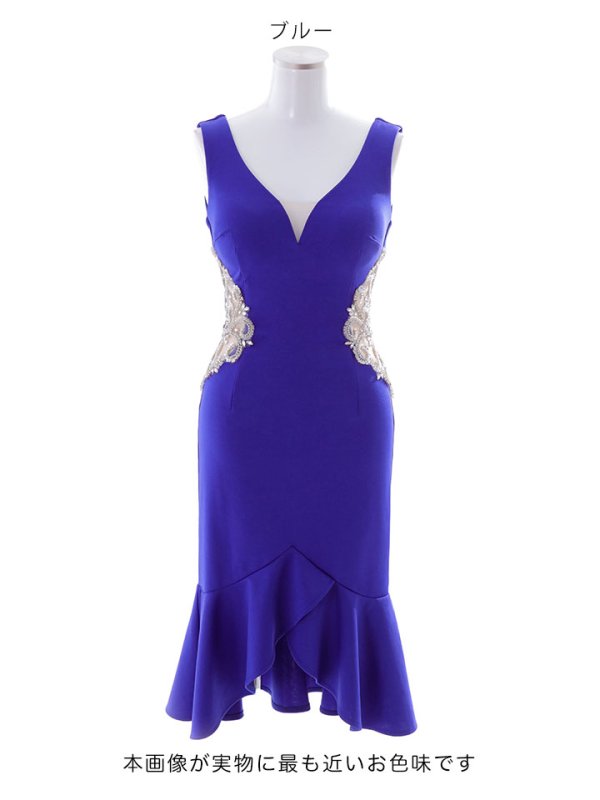 画像28: SALE!ワンカラービジューマーメイドドレス/サイドシアー谷間見せ/背中見せ/ノースリーブ/ミディアムドレス/キャバドレス 【XS-Mサイズ/2カラー】[HC02]【YN】dzw