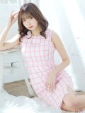 SALE!チェックツイードビビッドカラーワンピースドレス/ノースリーブ/スリット/胸元隠し/背中隠し/タイト/ミディアムドレス/キャバドレス/ミニドレス【S-Lサイズ/1カラー】[OF08]【YN】dzw