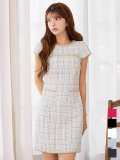 チェーンチェックツイードワンピースドレス/キャバドレス【XS-XLサイズ/5カラー】[OF03-X] 【YN】dzw