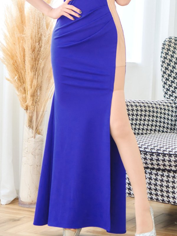 画像6: SALE!フェイクシアーロングドレス/レース/ワンカラー/ビジュー/谷間見せ/五分袖/ロングドレス/キャバドレス 【S-Lサイズ/2カラー】[HC02]【YN】dzj