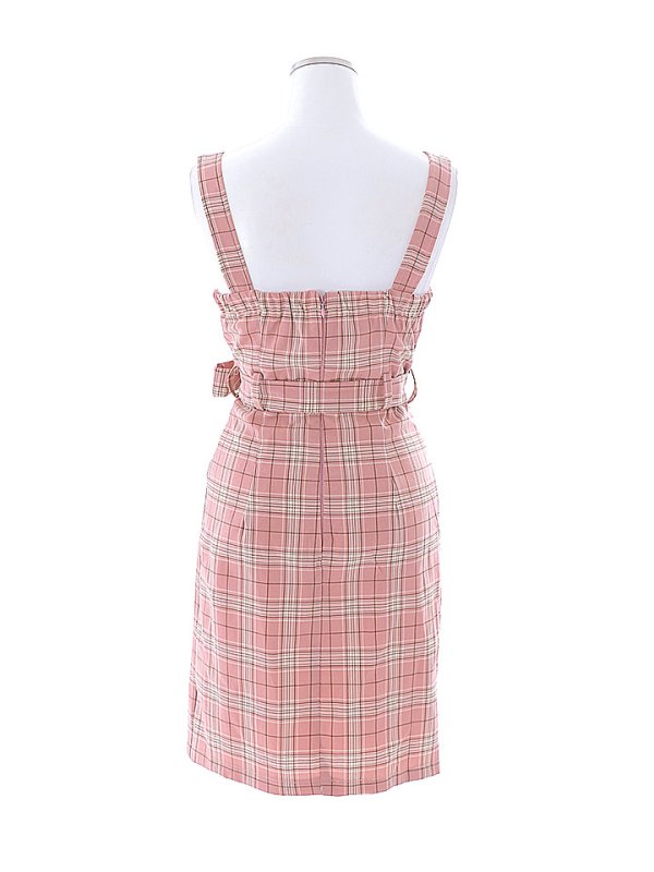 画像13: サマーチェックキャミリボンドレス/ノースリーブ/ボタン/リボンベルト/谷間見せ/背中見せ/ミニドレス/キャバドレス 【XS-Mサイズ/1カラー】[HC02] 【YN】dzw