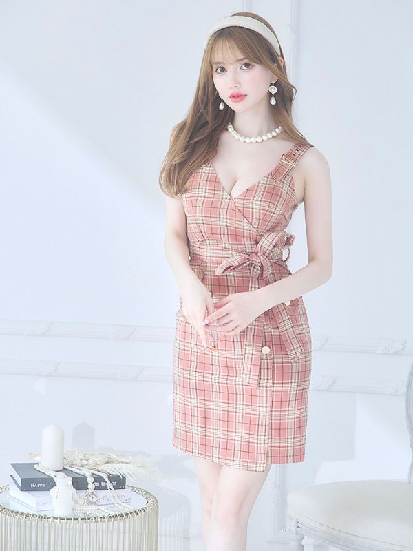 画像8: サマーチェックキャミリボンドレス/ノースリーブ/ボタン/リボンベルト/谷間見せ/背中見せ/ミニドレス/キャバドレス 【XS-Mサイズ/1カラー】[HC02] 【YN】dzw