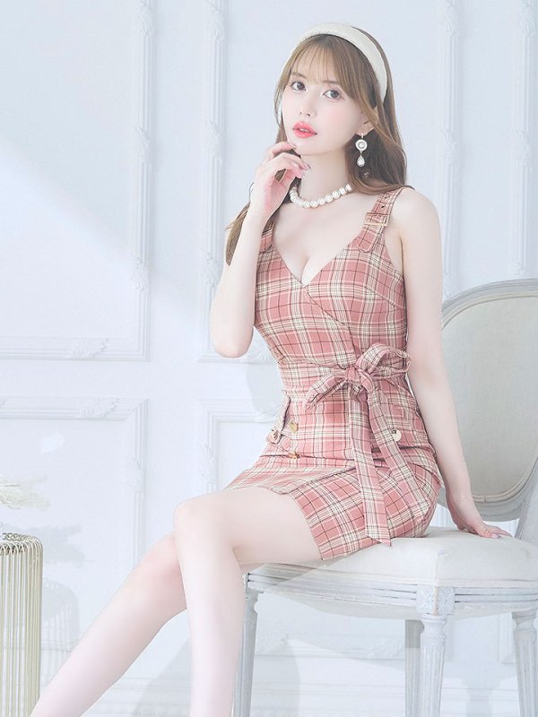 画像10: サマーチェックキャミリボンドレス/ノースリーブ/ボタン/リボンベルト/谷間見せ/背中見せ/ミニドレス/キャバドレス 【XS-Mサイズ/1カラー】[HC02] 【YN】dzw