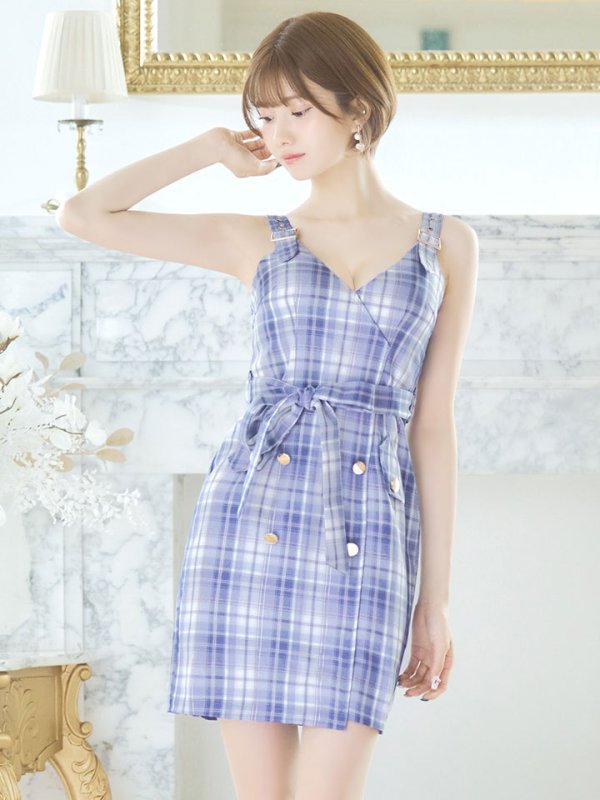 画像5: SALE!チェックキャミリボンドレス/ノースリーブ/ボタン/リボンベルト/谷間見せ/背中見せ/ミニドレス/キャバドレス 【XS-Mサイズ/1カラー】[HC02-U] 【YN】dzw