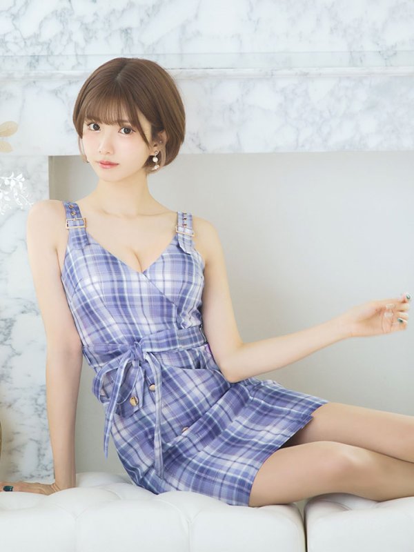 画像9: SALE!チェックキャミリボンドレス/ノースリーブ/ボタン/リボンベルト/谷間見せ/背中見せ/ミニドレス/キャバドレス 【XS-Mサイズ/1カラー】[HC02-U] 【YN】dzw