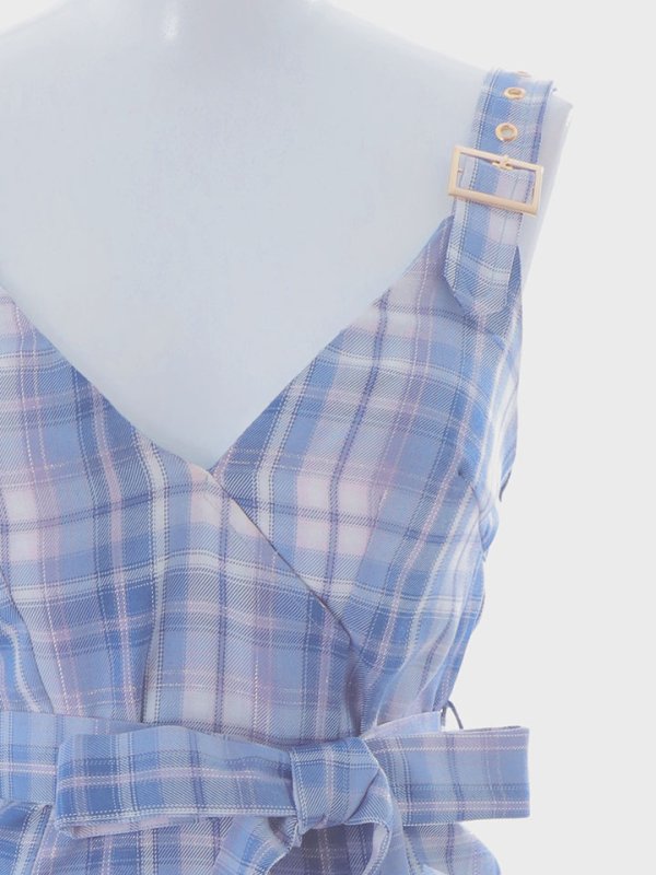 画像24: SALE!チェックキャミリボンドレス/ノースリーブ/ボタン/リボンベルト/谷間見せ/背中見せ/ミニドレス/キャバドレス 【XS-Mサイズ/1カラー】[HC02-U] 【YN】dzw