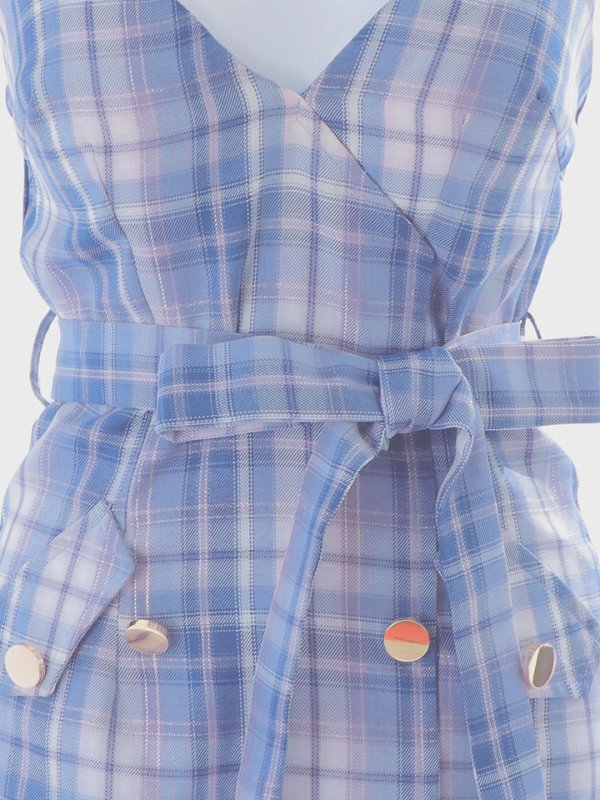 画像26: SALE!チェックキャミリボンドレス/ノースリーブ/ボタン/リボンベルト/谷間見せ/背中見せ/ミニドレス/キャバドレス 【XS-Mサイズ/1カラー】[HC02-U] 【YN】dzw