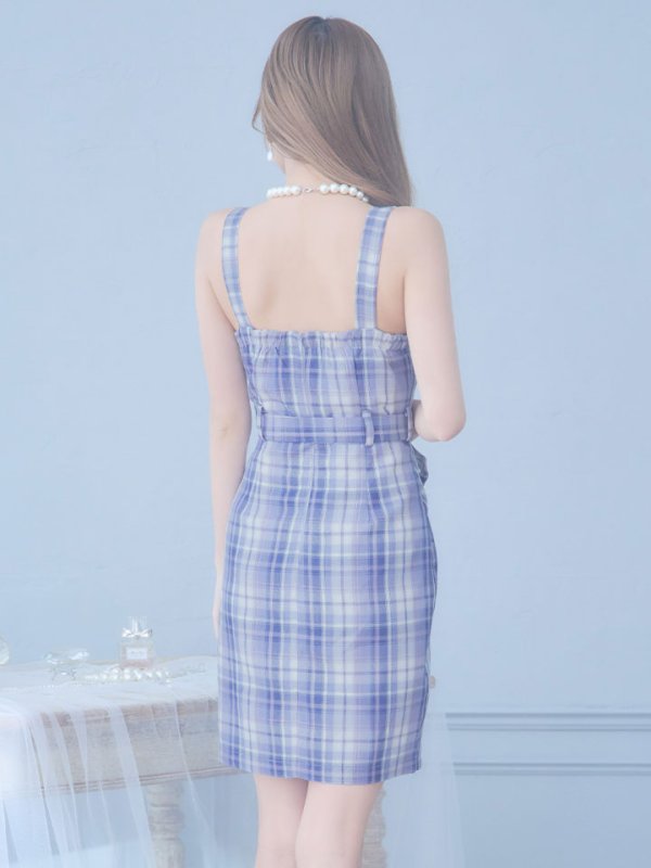 画像6: SALE!チェックキャミリボンドレス/ノースリーブ/ボタン/リボンベルト/谷間見せ/背中見せ/ミニドレス/キャバドレス 【XS-Mサイズ/1カラー】[HC02-U] 【YN】dzw