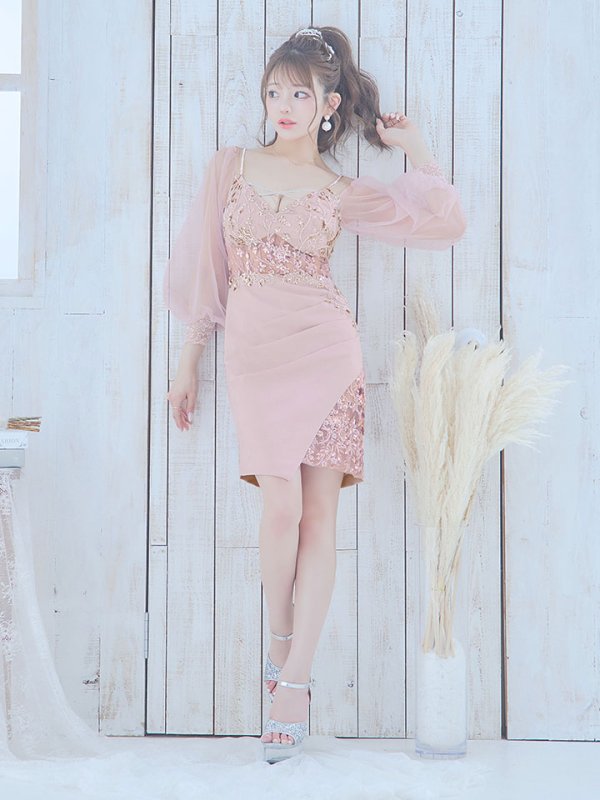 画像19: 【送料無料!】刺繍ミニドレス/スパンコール/シアー袖/キャバドレス 【XS-Lサイズ/4カラー】[HC02-X] 【YN】dzk