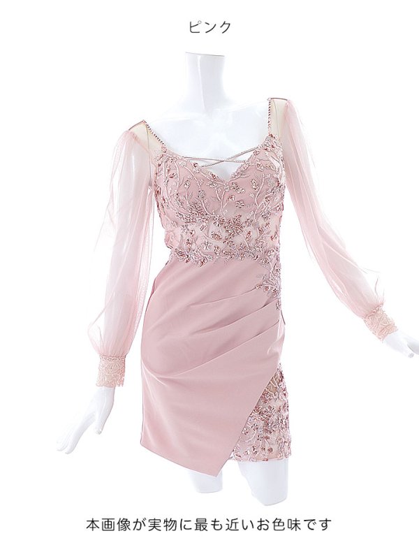 画像29: 【送料無料!】刺繍ミニドレス/スパンコール/シアー袖/キャバドレス 【XS-Lサイズ/4カラー】[HC02-X] 【YN】dzk