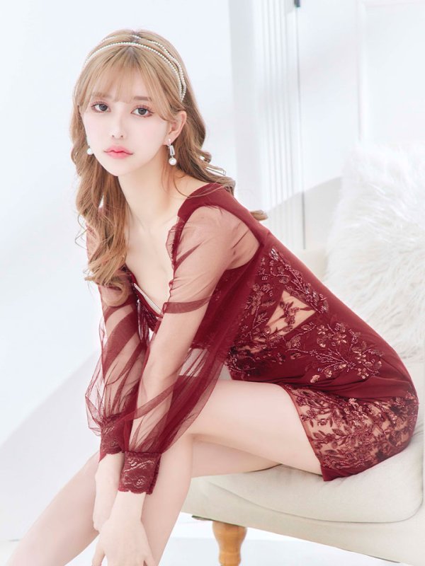 画像11: 【送料無料!】刺繍ミニドレス/スパンコール/シアー袖/キャバドレス 【XS-Lサイズ/4カラー】[HC02-X] 【YN】dzk