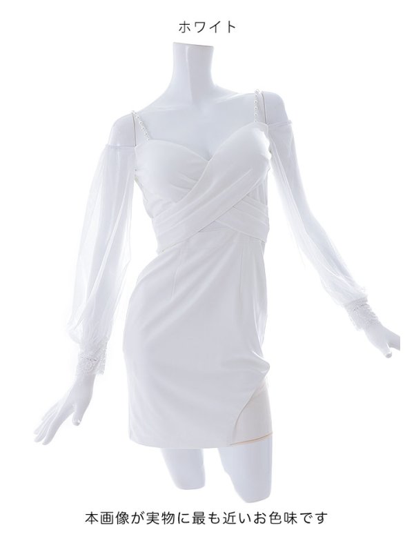 画像22: ビジューキャミソールドレス/チュール袖/シアー/スリット/ミニドレス/キャバドレス【XS-Lサイズ/3カラー】[HC02-U] 【YN】dzwc