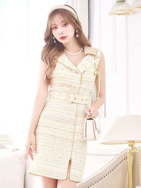 画像19: ジャケットワンピ/ドレス/ツイード/襟/ジップアップ/ミニドレス/キャバドレス【S-Mサイズ/3カラー】[HC02-X] 【YN】dzw