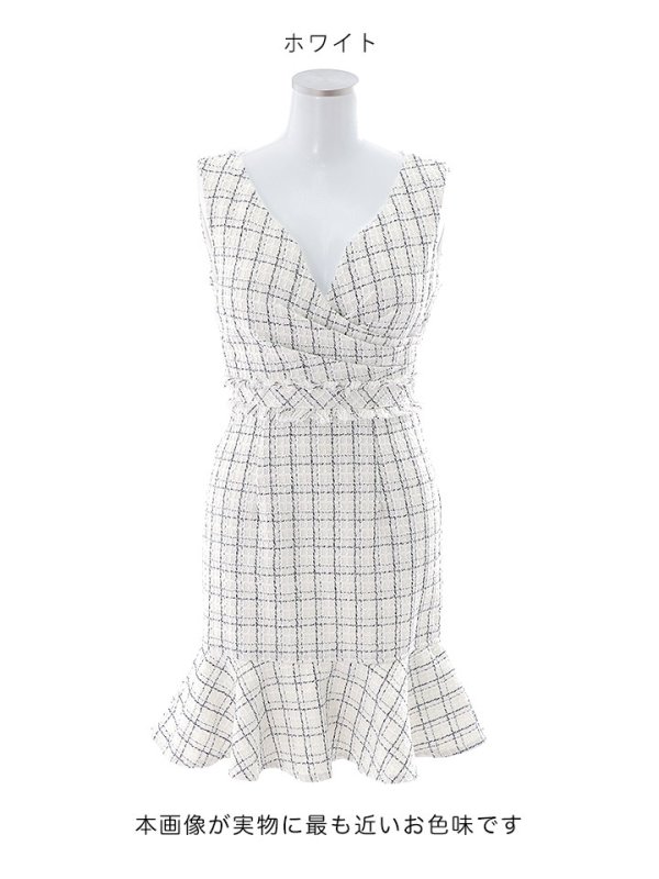 画像13: マーメイドツイードドレス/チェック柄/谷間見せ/背中隠し/ミニドレス/キャバドレス【XS-Lサイズ/1カラー】[HC02]【YN】dzc