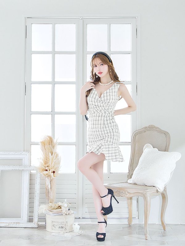 画像10: マーメイドツイードドレス/チェック柄/谷間見せ/背中隠し/ミニドレス/キャバドレス【XS-Lサイズ/1カラー】[HC02]【YN】dzc