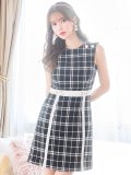SALE!フェイクベルトチェックツイードミニドレス/キャバドレス【S-Lサイズ/1カラー】[OF08] 【YN】dzw